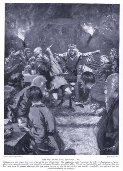 The Death of King Edmund I AD946, 1920s by Frank Gillett
